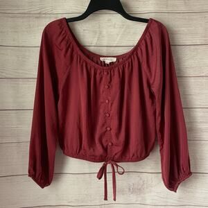 Pink Rose Blouse Dusty Rose Color Button Tie String Detail Long Sleeve Size M